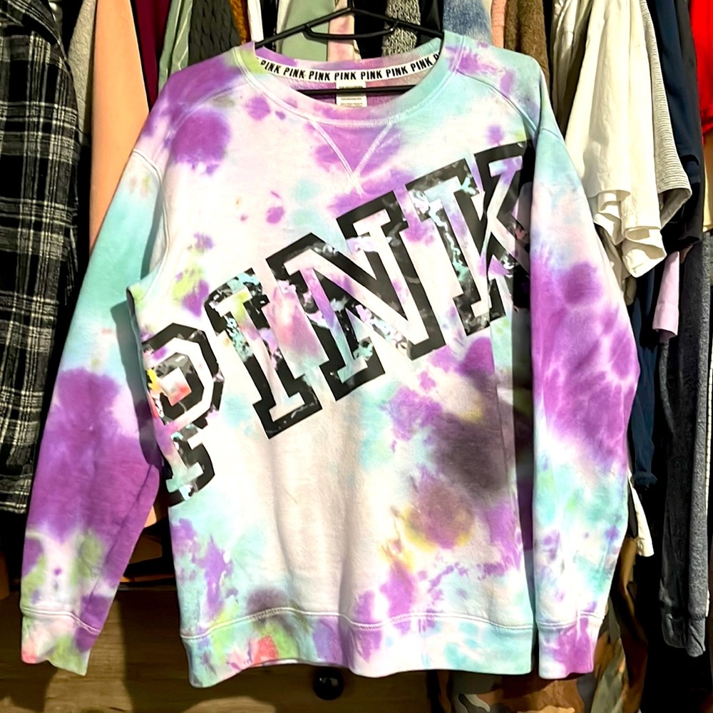 VS PINK tie dye crew neck sweatshirt